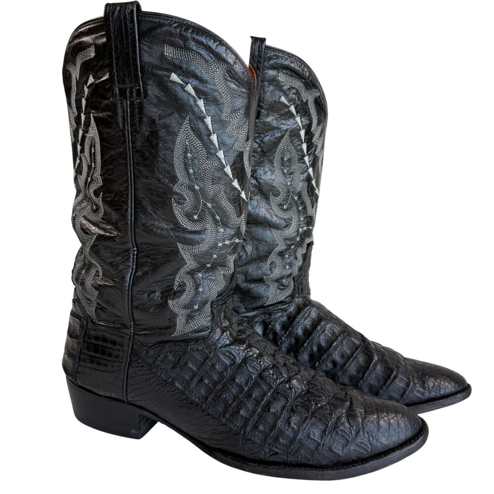 Dan Post Men's Exotic Genuine 2385 Black Caiman Crocodile Leather Boots 14 D